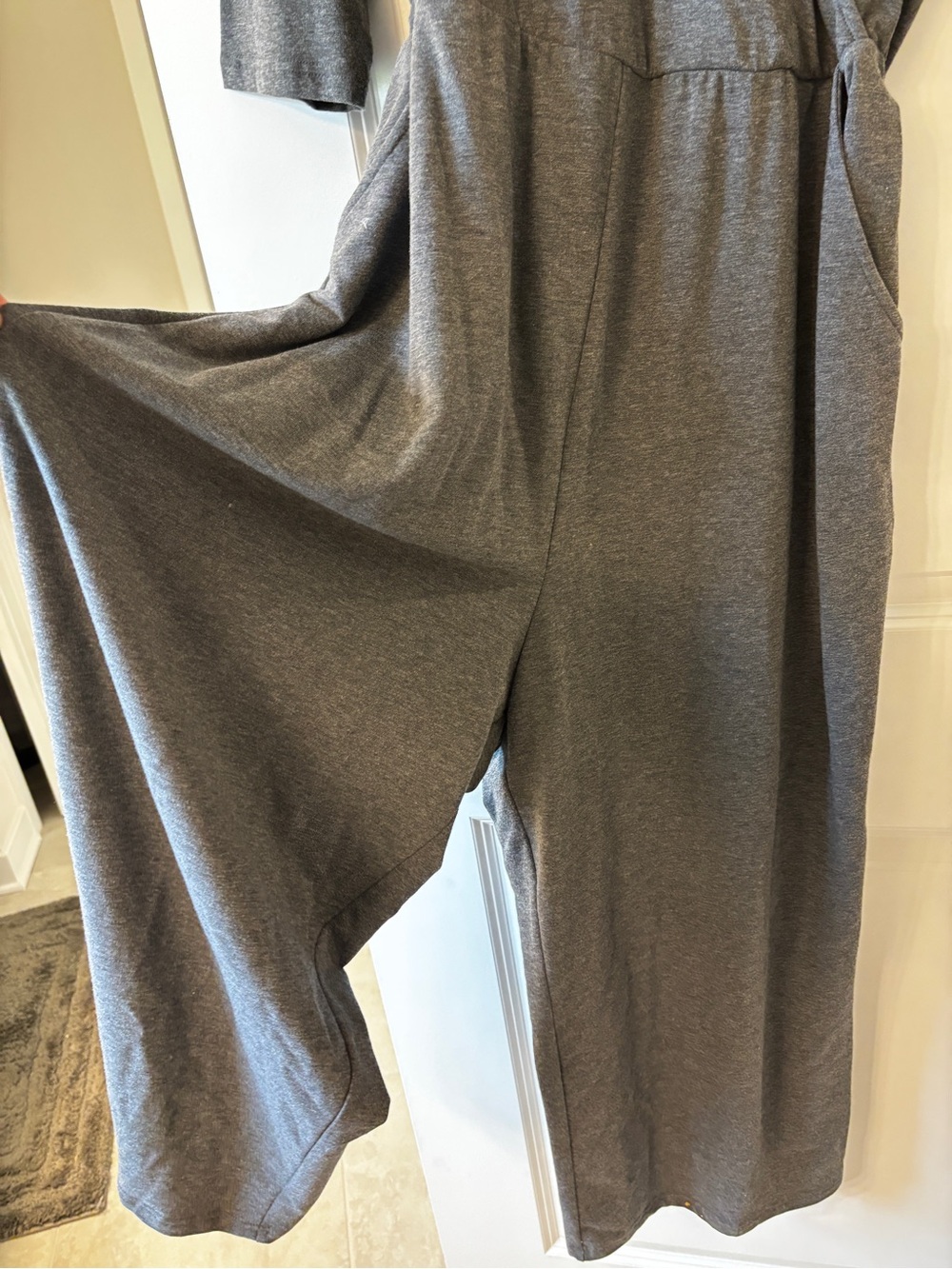 Plus Size Heather Grey Wrap Jumpsuit with Tie Waist - Picture 5 of 5